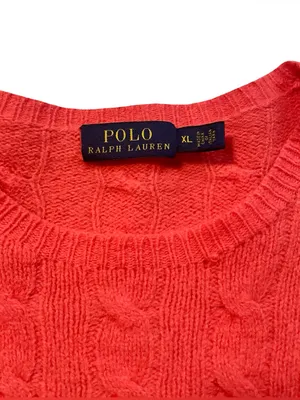 Polo Ralph Lauren Orange Cable Knit Cashmere Merino Wool Blend Sweater thumbnail 3