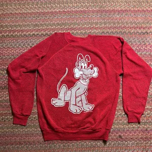VTG WALT DISNEY PLUTO DOG RED PULLOVER GRAPHIC SWEATER thumbnail 1