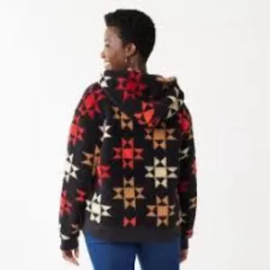 Sonoma‎ Black Star Pattern Fleece Hoodie Size Large NWOT thumbnail 2