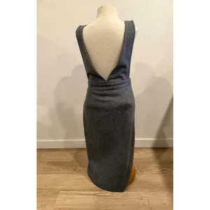 J.S.T Gray Wool Blend Pinafore Midi Dress Deep V-Neck Sleeveless Jumper Size L thumbnail 2