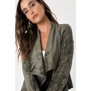 Lulus Wild at Heart Olive Green Vegan Suede Moto Jacket S NWT thumbnail 3
