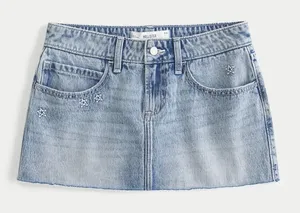 Hollister Low-Rise Star Embroidered Denim Mini Skort NWT thumbnail 1