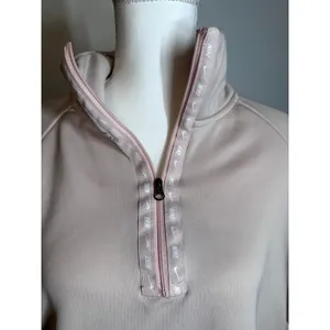 Nike Womens Quarter Zip Fleece Pullover Pink Logo Tape Side Pockets Large thumbnail 3