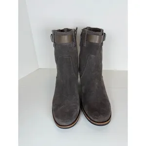 Frye Suede Ankle Boots Women 8M Gray Leather Buckle Strap Moto Block Heel thumbnail 2