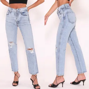 Revice Denim Frontrunner High Rise Distressed Straight Leg Jeans Grand Prix Light Wash thumbnail 4