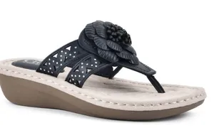 Cliffs by White Mountain Cynthia wedge thong Sandals Womens Size 8 wide Navy thumbnail 1