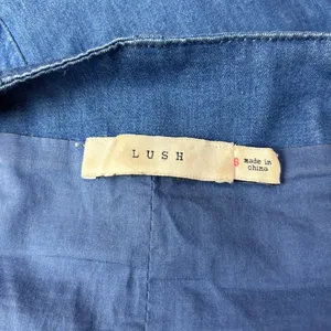Lush Clothing Women's Blue Denim Jean High Rise Scallop A Line Button Down Skirt Size S thumbnail 7