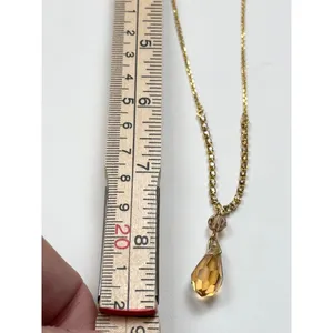 Gold Rhinestone Necklace With Amber Crystal Drop Pendant thumbnail 6