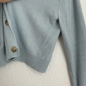 Light baby blue cropped knit button down cardigan, size S thumbnail 4