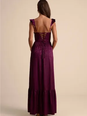 Lulu's Plum Ruffled Strap Maxi Dress with Side Slit thumbnail 5