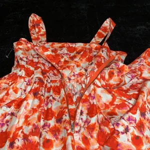 CHELSEA28 Fit & Flare Cotton Minidress in Orange Blue Blushed Blooms Medium thumbnail 8