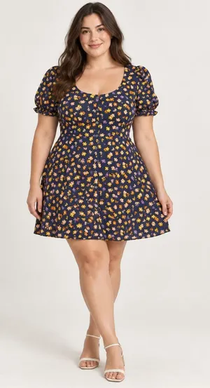 Madewell Sz 14 Navy Floral Button Front Puff Sleeve Mini Dress Cottagecore Boho thumbnail 1