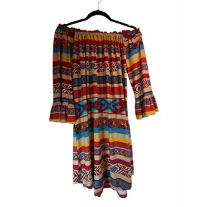 SCULLY Serape Red Aztec Peasant Dress - Size M thumbnail 4