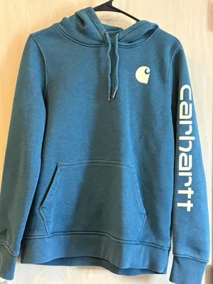 Carhartt Hoodie Womens M Green Relaxed Fit Sweatshirt Fleece Lined Spell Out thumbnail 1