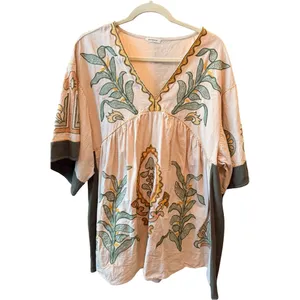Dreamy Boho Embroidered Babydoll Dress | Cream + Sage | Size M thumbnail 16