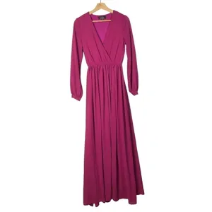 Lulu's‎ Wonderous Water Lilies Magenta Pink Long Sleeve Maxi Dress XS thumbnail 2