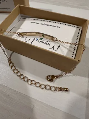 gold plated mignon and mignon engraved coordinates UCLA campus bracelet chain thumbnail 5