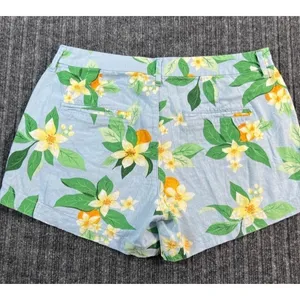 OLD NAVY Everyday Short Women 6 Blue Botanical Linen Blend‎ Tropical Citrus thumbnail 2