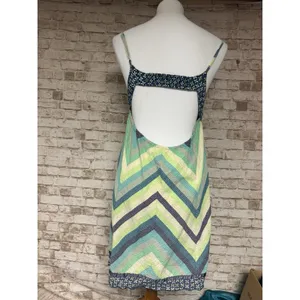 Free People Chevron Turquoise Yellow Slip Sundress Boho M thumbnail 6