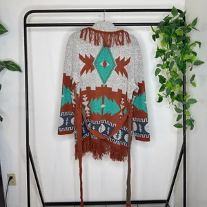 Wrangler Boho Western Aztec Print Fringe Belted Cardigan size XL thumbnail 3