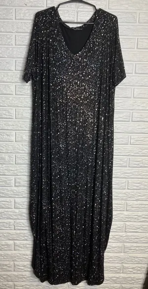 Huskary Maxi Dress Womens‎ XXL Black Excellent Glitter Galaxy V-Neck Side Slit thumbnail 1