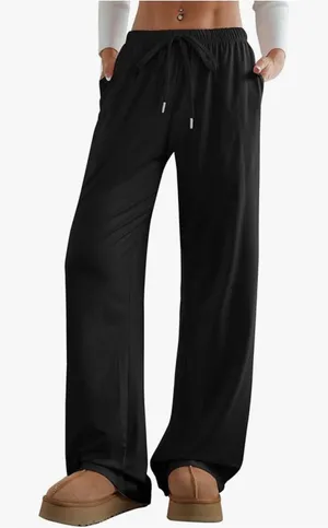 Women's Black Wide Leg Lounge Pants Small NWOT Drawstring Pockets‎ Relaxed Fit thumbnail 1