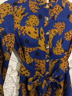 Farm Rio Banana Blue & Brown Printed Jumpsuit with Tie Waist Size Small thumbnail 9