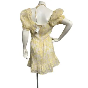 Storia Ruby & Jenna Tie Front‎ Puff Sleeve Dress Lemon Size Large Fairycore Open thumbnail 5