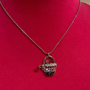 NWT Cookie Lee Crystal Handbag Pendant Necklace Silver Tone Red Rhinestone 16” thumbnail 6