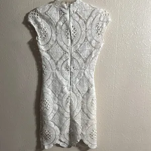 Hot Miami Styles Cream Mini Dress with Mock Neck and Flutter Sleeves thumbnail 9