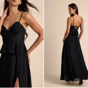 LULU's Sexy Elegant Chic Prom Wedding Bustier Lace Corset Peplum Maxi Dress thumbnail 7