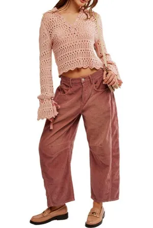 Free People Pointelle Pullover Sweater In Mauve Rose Size L. NEW thumbnail 5