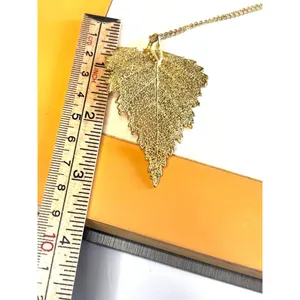 Gold Plated Real Leaf Pendant Necklace With Chain thumbnail 8