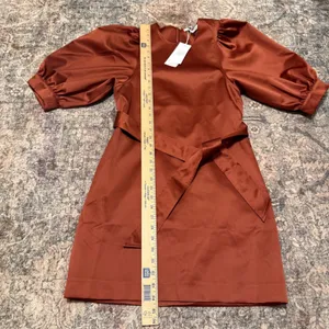 Samsoe Samsoe Celestina Short Dress Brandy Brown Satin Puff Sleeve NWT Size S thumbnail 7