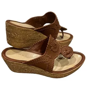 Mila Paoli Leather Wedge Platform Whipstitch Navajo Tan Sandal Shoes 7.5 thumbnail 3
