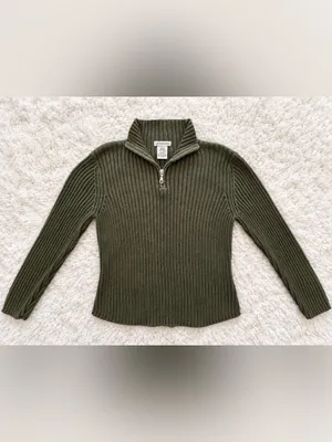 Vintage 90s St. John's Bay Ribbed Quarter Zip Sweater – Olive Green – L thumbnail 4