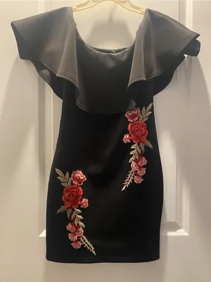 Little Black Floral Design Dress Size S 4 thumbnail 1
