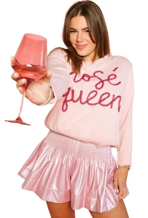 Queen Of Sparkles Rosé All Day Queen Knit Sweater Womens Large Pink Sequins Wine thumbnail 1