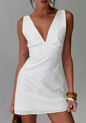 Princess Polly Florien Broderie Mini Dress in White thumbnail 1
