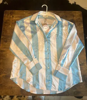 Umgee Light Blue-White Stripped Blouse thumbnail 1
