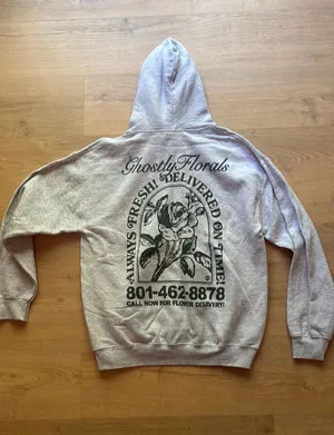 Lonely Ghost Hoodie Grey Ghostly Florals  thumbnail 1
