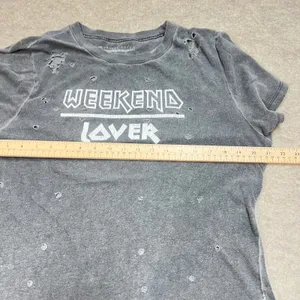 Prince Peter Weekend Lover Distressed Graphic Tee Charcoal Gray Women Medium GUC thumbnail 4