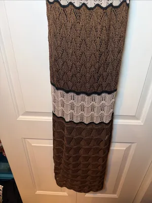 Torn by Ronny Kobo Brown Crochet‎ Maxi Dress with Cream Panels M NWT thumbnail 4