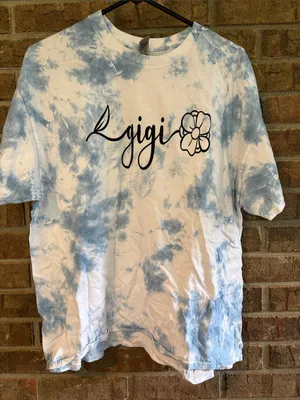Gildan Blue and White Tie-Dye Short Sleeve Tee with "gigi" Script thumbnail 1