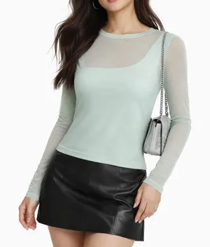 NWT Abercrombie & Fitch Mesh Asymmetric Solid Top Mint Green Y2K Sheer Size M thumbnail 1