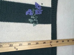 Vintage 90s Paris Sport Club Floral Striped Knit Sweater L Cottagecore Grandma thumbnail 11