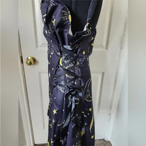 Black Celestial Print Dress Star Moon Lace Up Zipper XL thumbnail 8