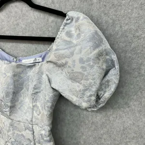 Altar'd State Size XS Blue Ivory Floral Brocade Puff Sleeve Mini Dress thumbnail 3