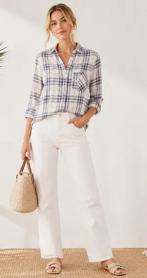 Abercrombie Fitch Plaid Flannel Womens Top Sz S Coastal Preppy Light Academia thumbnail 1