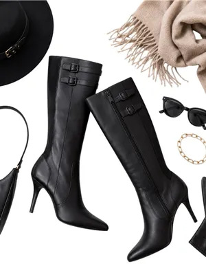 Cole Haan Poppy Bit Tall Black Leather Heeled Boots Size 6B NIB Classic Luxe NEW thumbnail 3